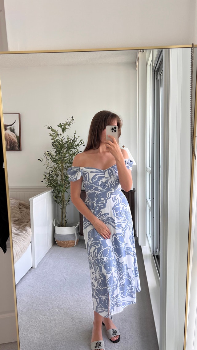 Floral Midi Dress | Size S-M | Off-Shoulder | Like New