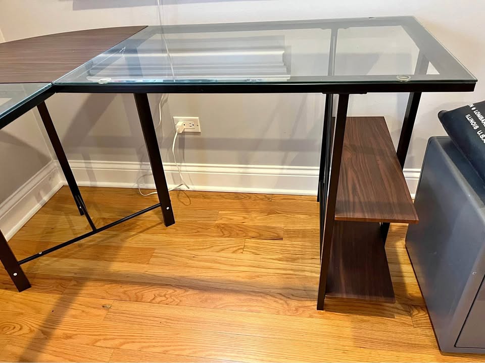 Corner glass office desk
