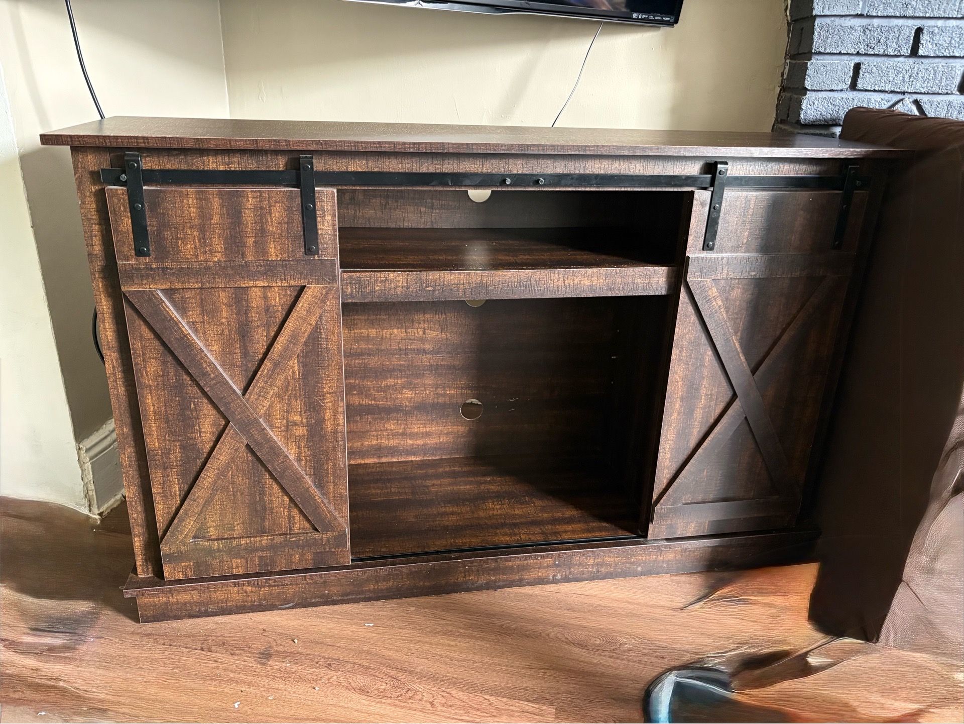 farmhouse sliding barn door TV stand