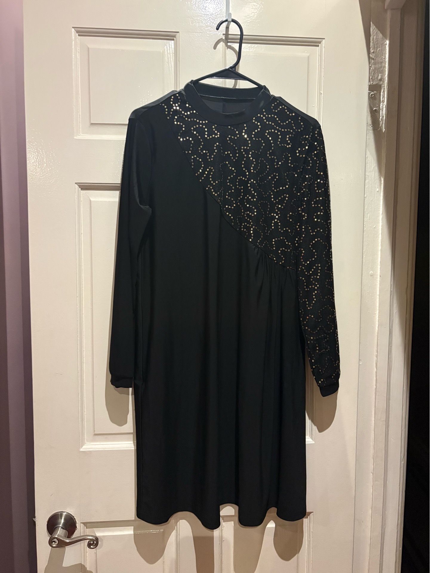 Black Long-Sleeve Studded A-Line Dress