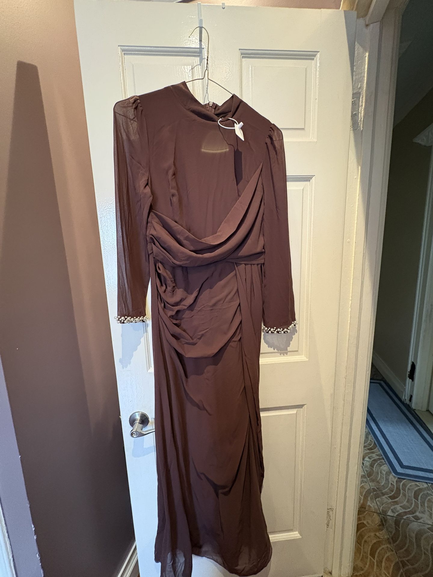 SHEIN Maroon Long Sleeve Maxi Dress w Pearl Cuffs Size M