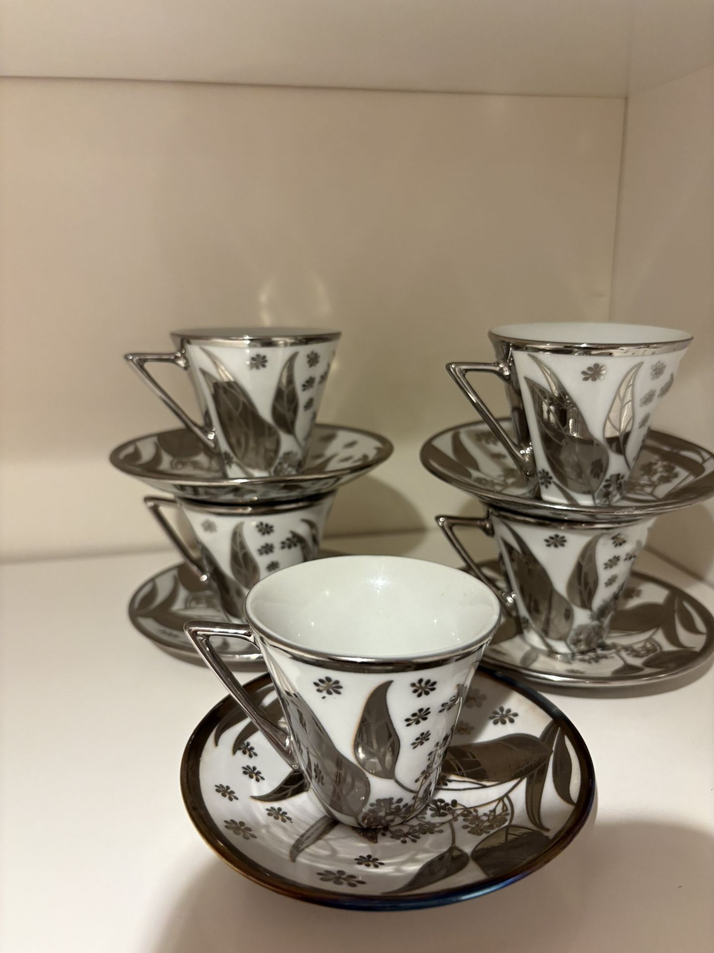 Vintage porcelain espresso/tea cups with silver trim