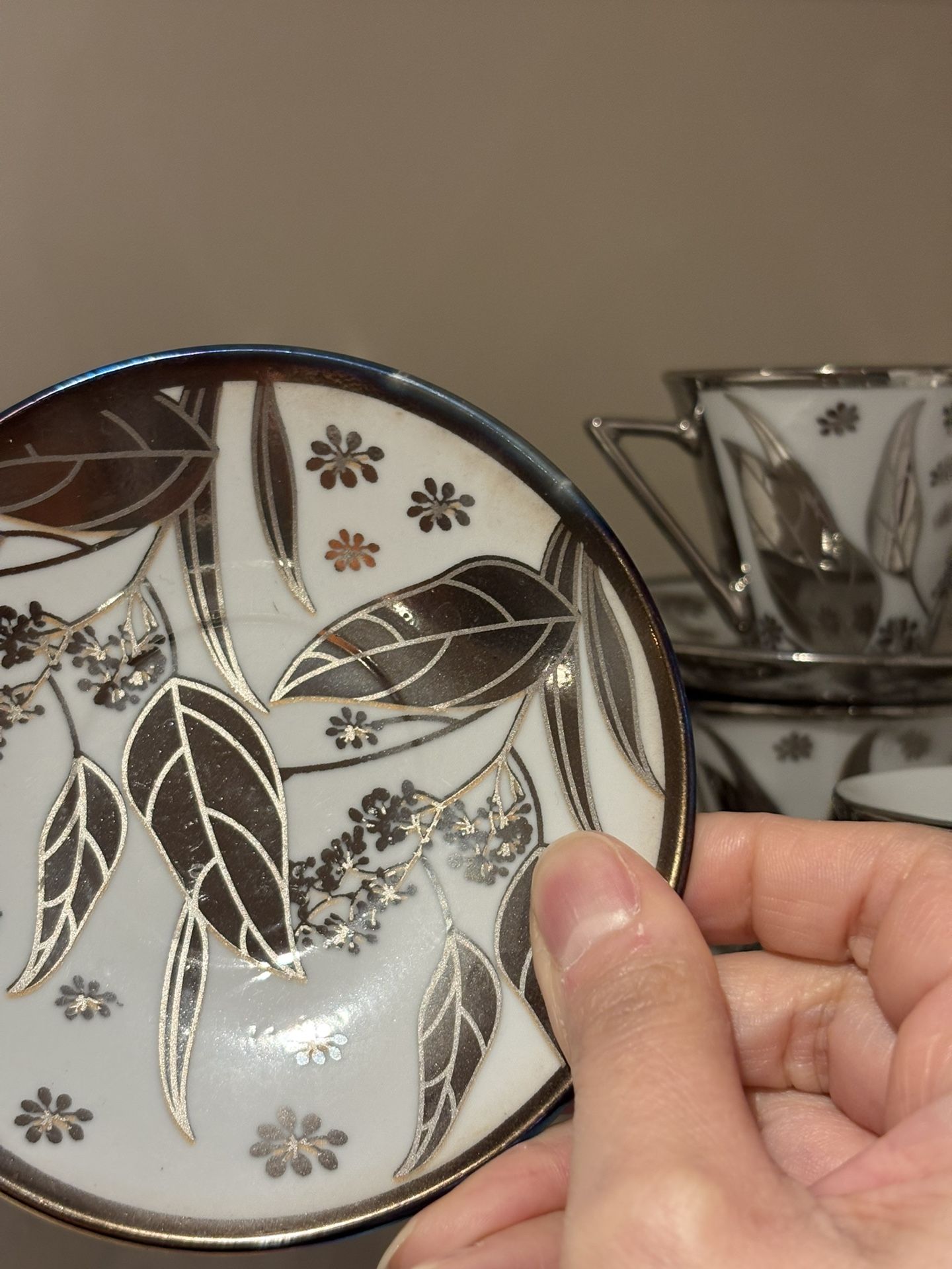 Vintage porcelain espresso/tea cups with silver trim - photo 2