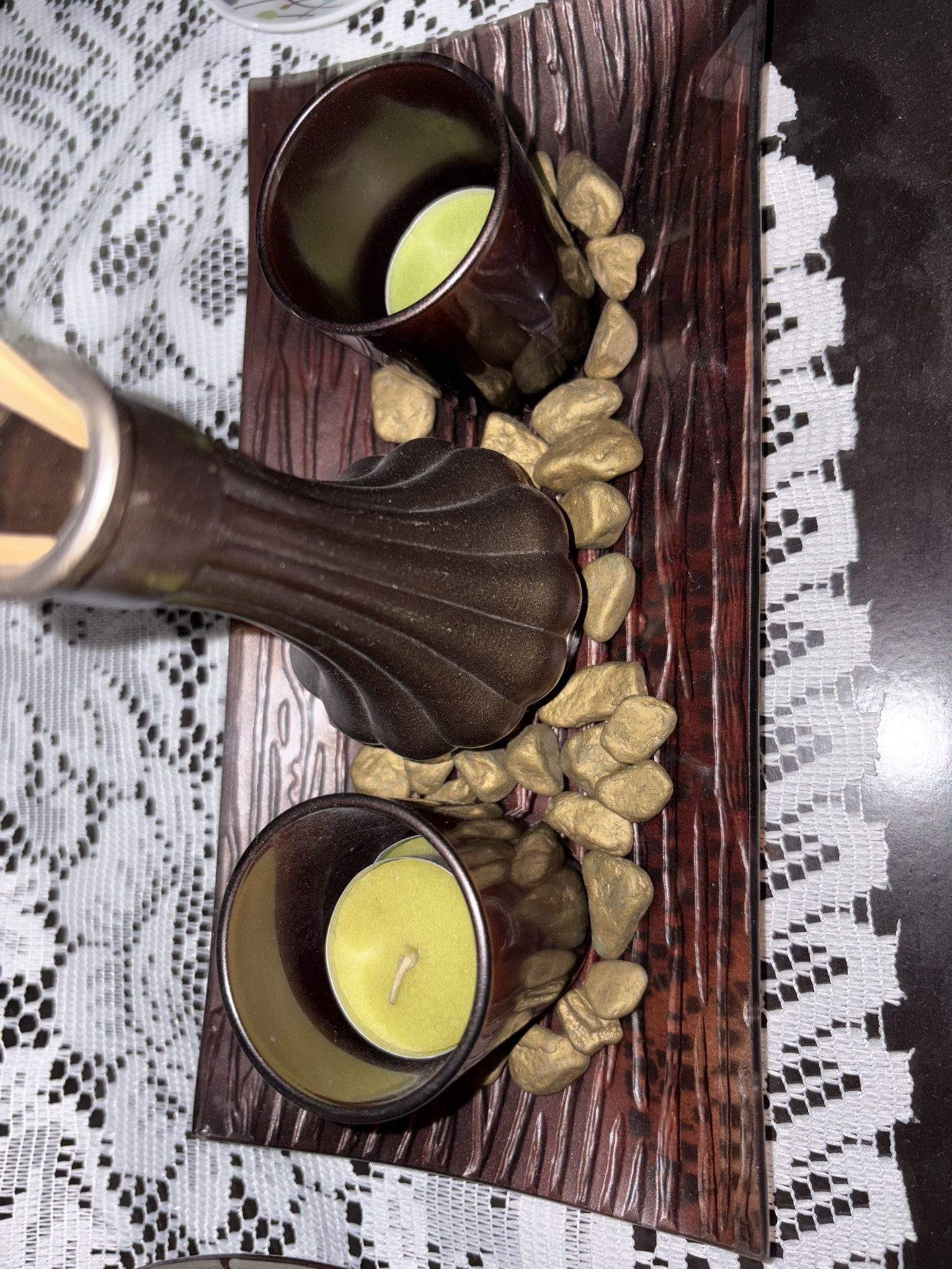 Modern Brown Metal Wood Cylinder Tea Light Candle Holder Set - photo 2