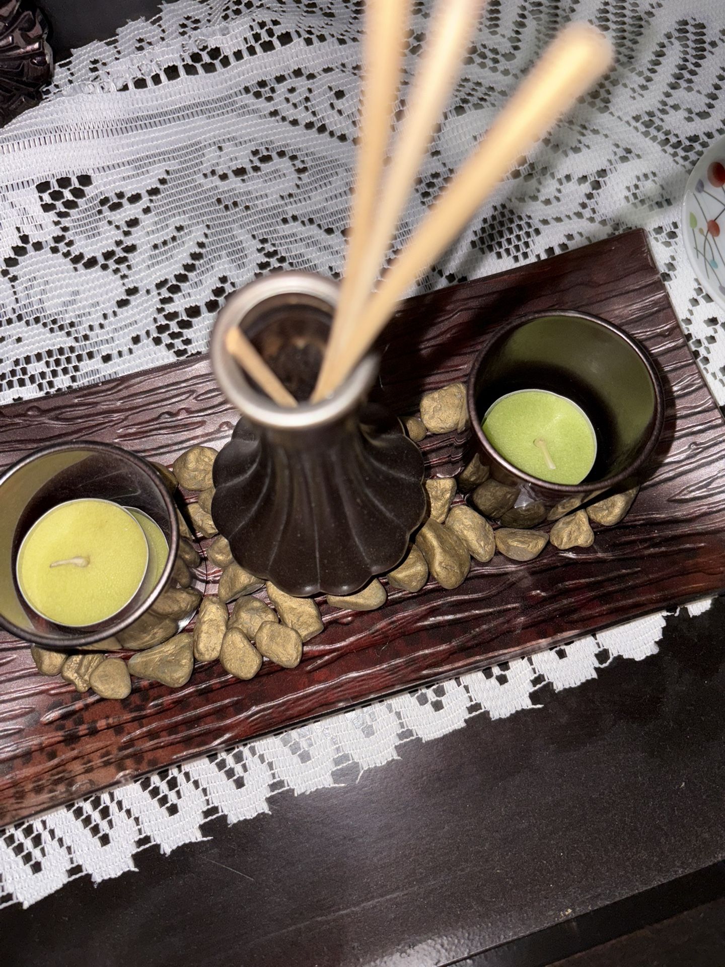 Modern Brown Metal Wood Cylinder Tea Light Candle Holder Set - photo 4