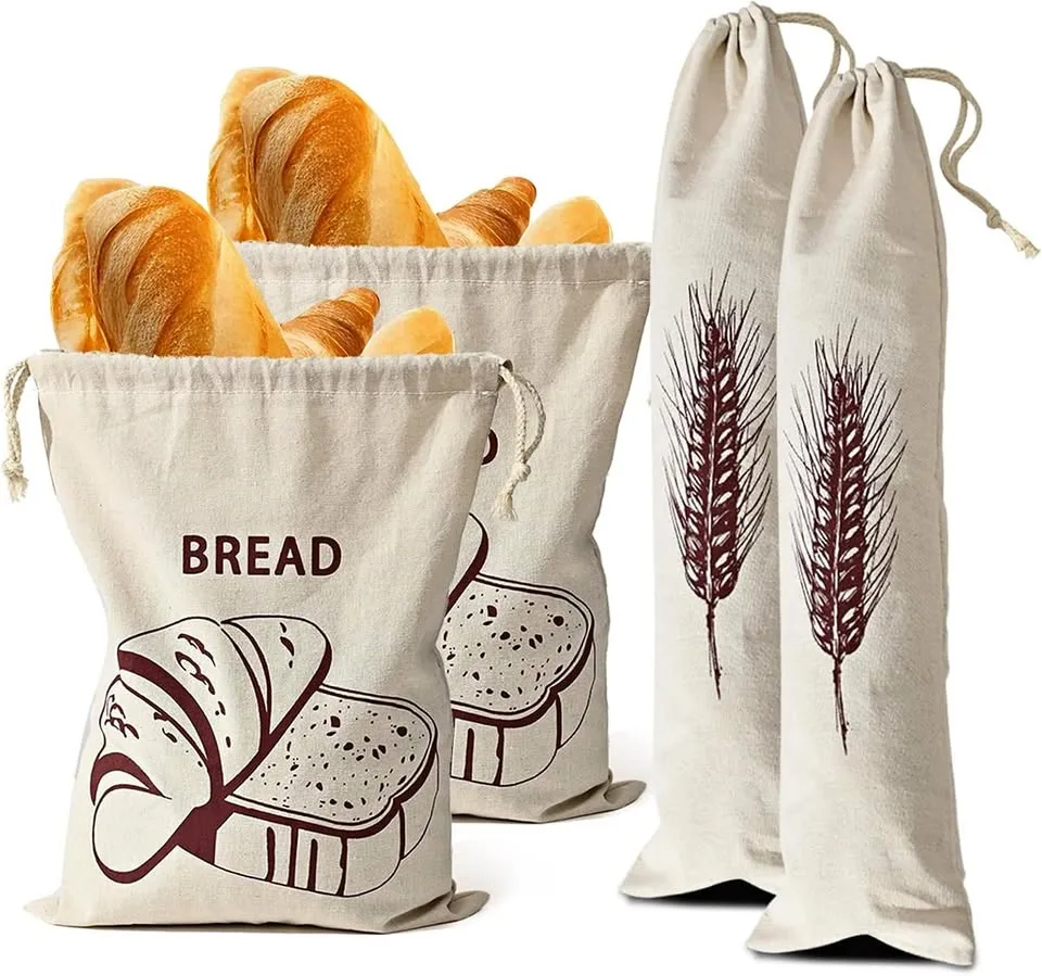 New~Bread Bags, Reusable, 2-Size Drawstring Bags, Washable thumbnail
