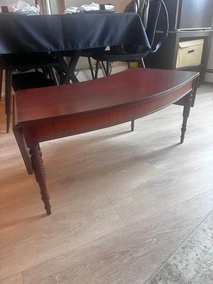Vintage MCM John M. Smyth curved coffee table with drop leaves