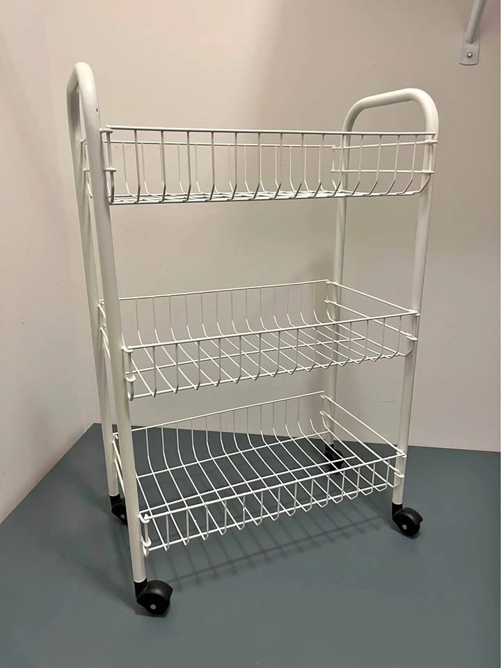 3-Tier Rolling Utility Cart – White Metal Storage Cart