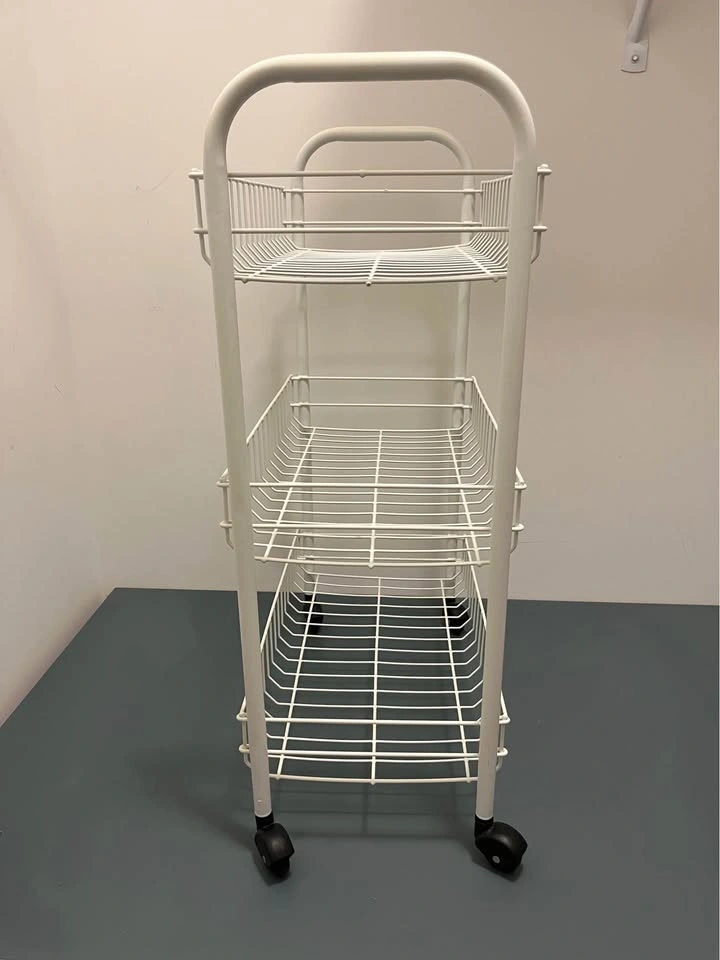 3-Tier Rolling Utility Cart – White Metal Storage Cart - photo 2