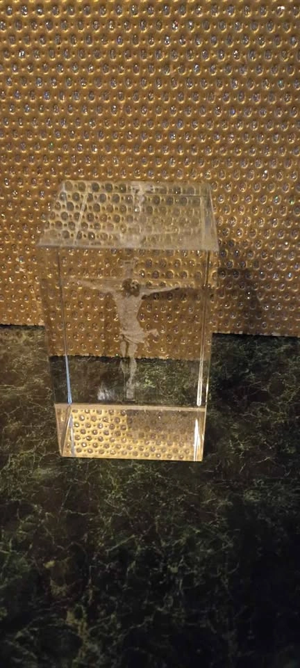 Vintage Jesus Christ Laser Etched Glass Paperweight Rare Heavy - photo 5