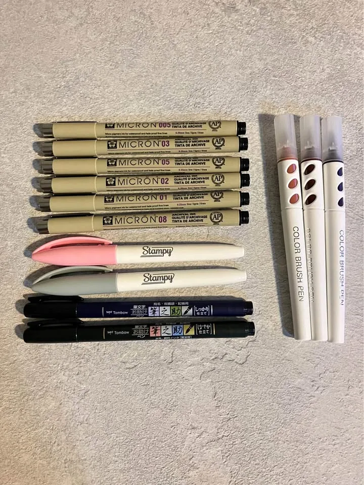 Pigma Micron Pen Tombow Calligraphy Pen Stampy highlighter