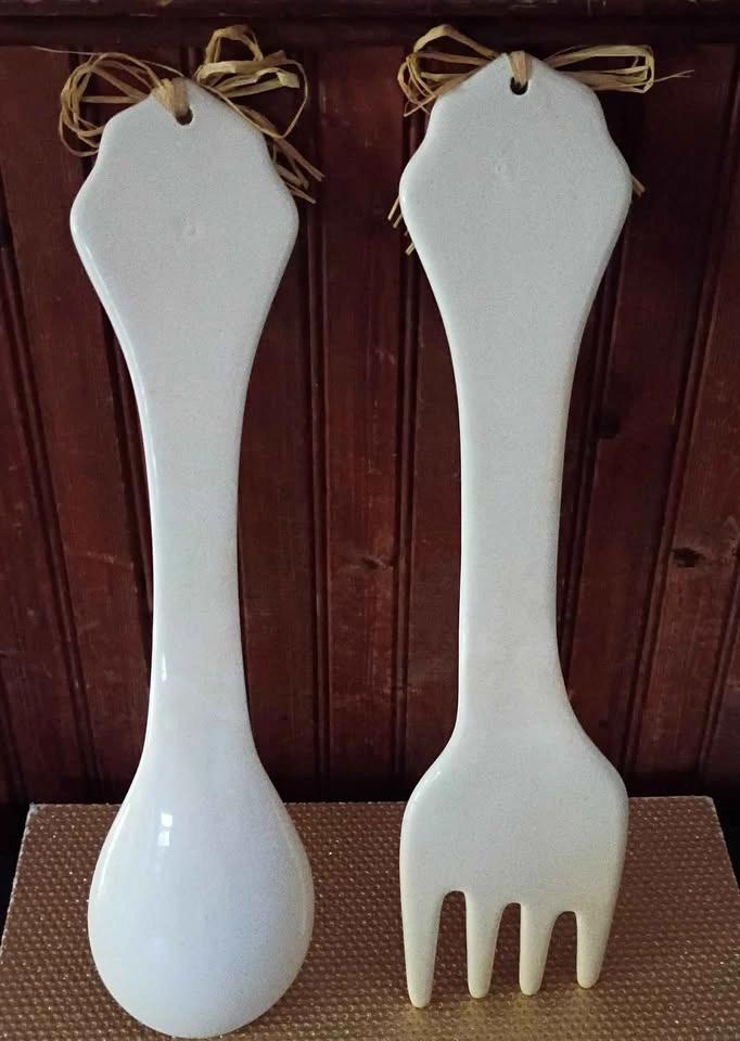 Jesus Wall Spoon and Fork Plaques Rare 70s Quote Pair Ceramic - photo 4