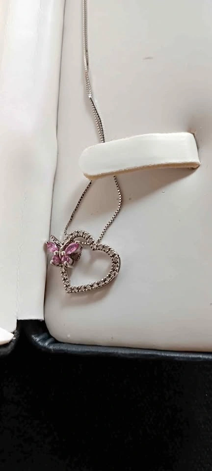 Butterfly Heart Necklace Sterling Silver w Box New