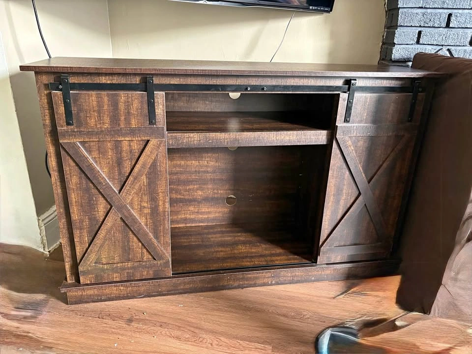 farmhouse sliding barn door TV stand