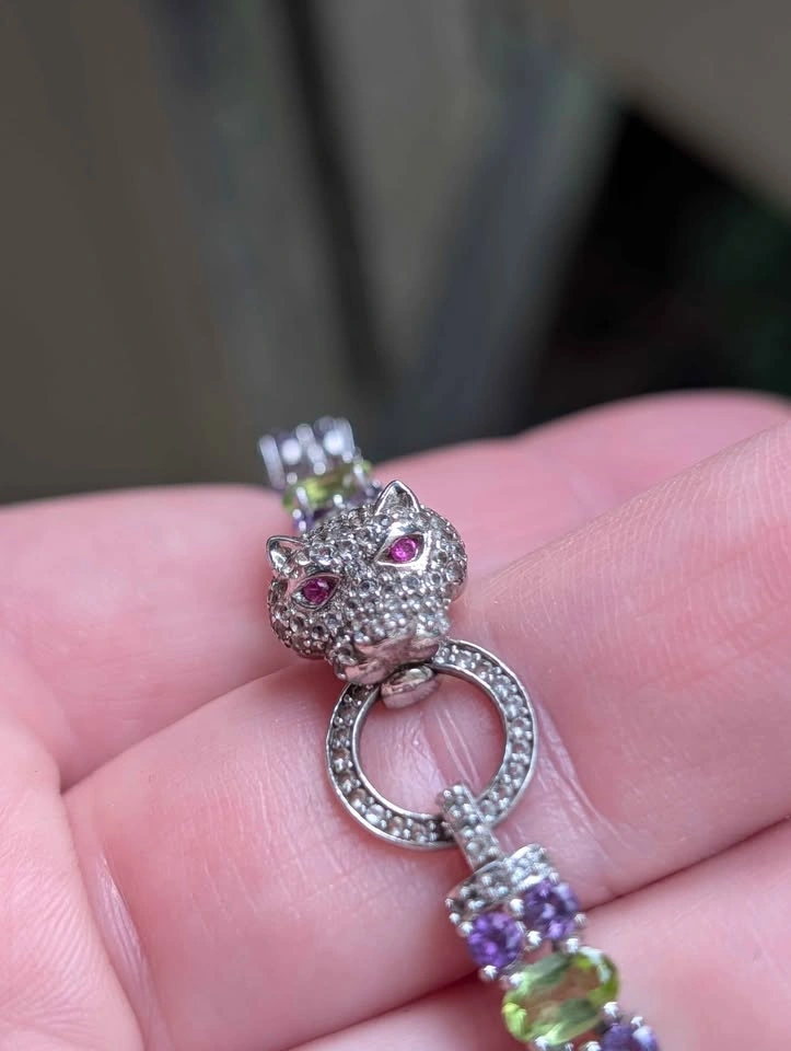 Panther Head Amethyst and Peridot Bracelet - photo 2