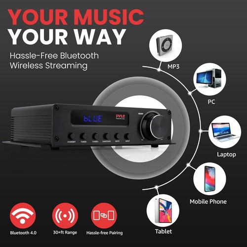 Pyle 100W Wireless Bluetooth Home Audio Amplifier 5-Channel Ster - photo 2