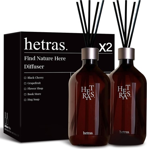 Hetras Premium Reed Diffuser Set 2-Pack 16.9oz Hotel Wood Forest