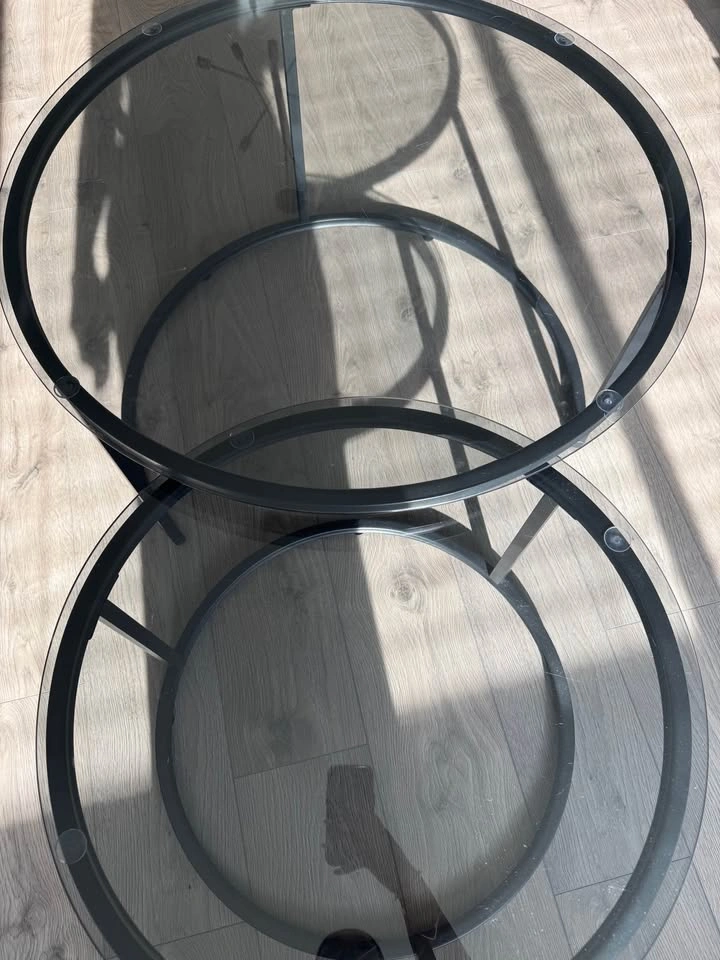 Modern Black Glass Nesting Coffee Tables – Like New - photo 2