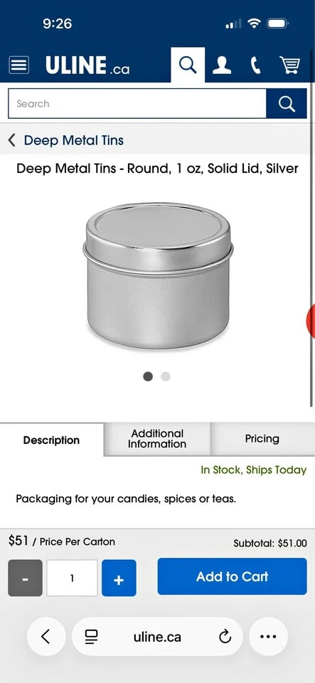 Uline 1oz deep metal tins brand new