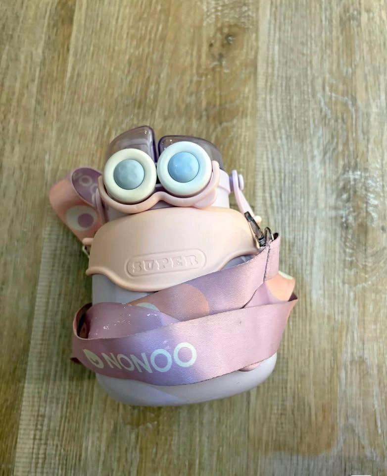 NONOO Kids Water Bottle with Crossbody Strap (Pink/Purple)