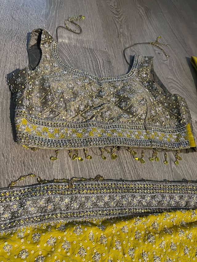 Chartreuse Yellow-Green Heavy Silver Sequin Lehenga Choli Set - photo 2