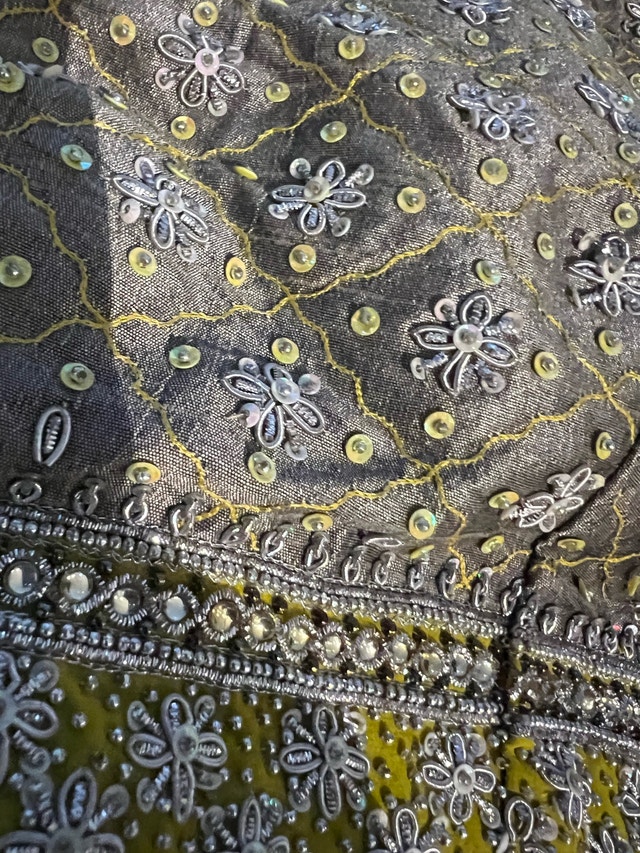 Chartreuse Yellow-Green Heavy Silver Sequin Lehenga Choli Set - photo 4