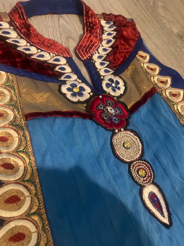 Blue Red Gold Embroidered Anarkali Suit with Dupatta – Festive - photo 2