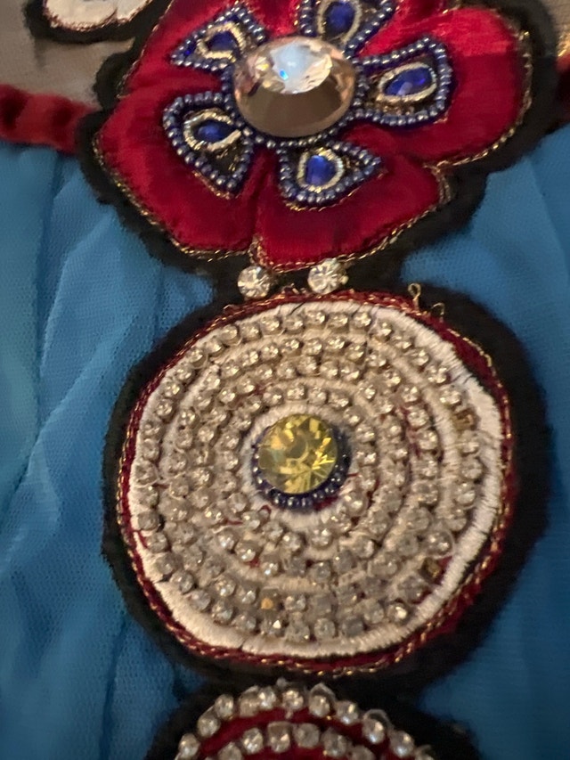 Blue Red Gold Embroidered Anarkali Suit with Dupatta – Festive - photo 3