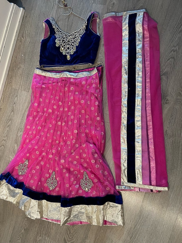 Stunning Navy Blue Velvet Pink Net Lehenga Choli Set