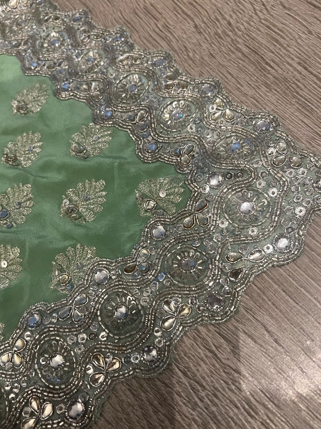 Mint Green Silver Sequin Lehenga Choli Set with Heavy Border - photo 2