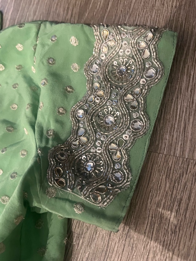 Mint Green Silver Sequin Lehenga Choli Set with Heavy Border - photo 3