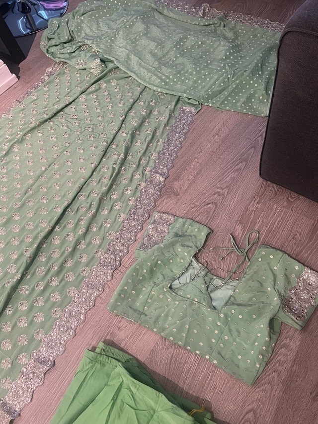 Mint Green Silver Sequin Lehenga Choli Set with Heavy Border - photo 4