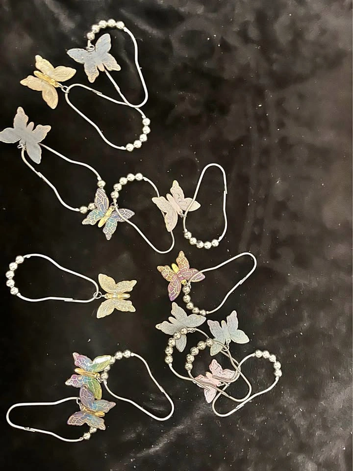 Butterfly Shower Curtain Hooks Set with Black Curtain and Mat