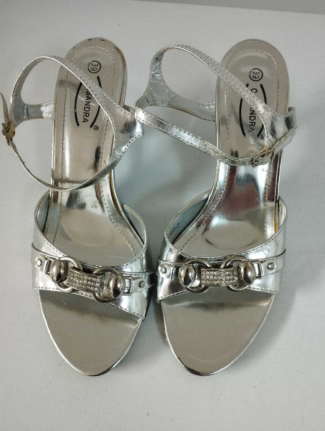 used silver wedding sandals size 39