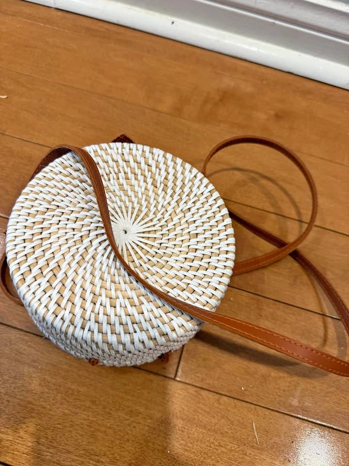 Round Woven Rattan Crossbody Bag