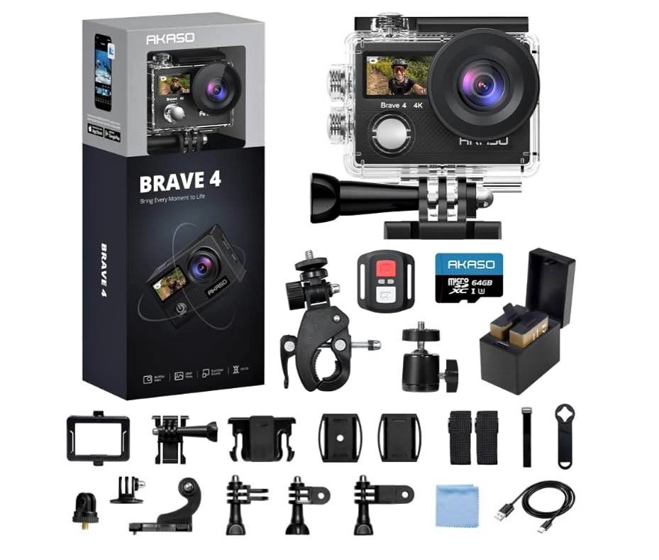 AKASO Brave 4 4K Action Camera with 64GB Card & Accessories