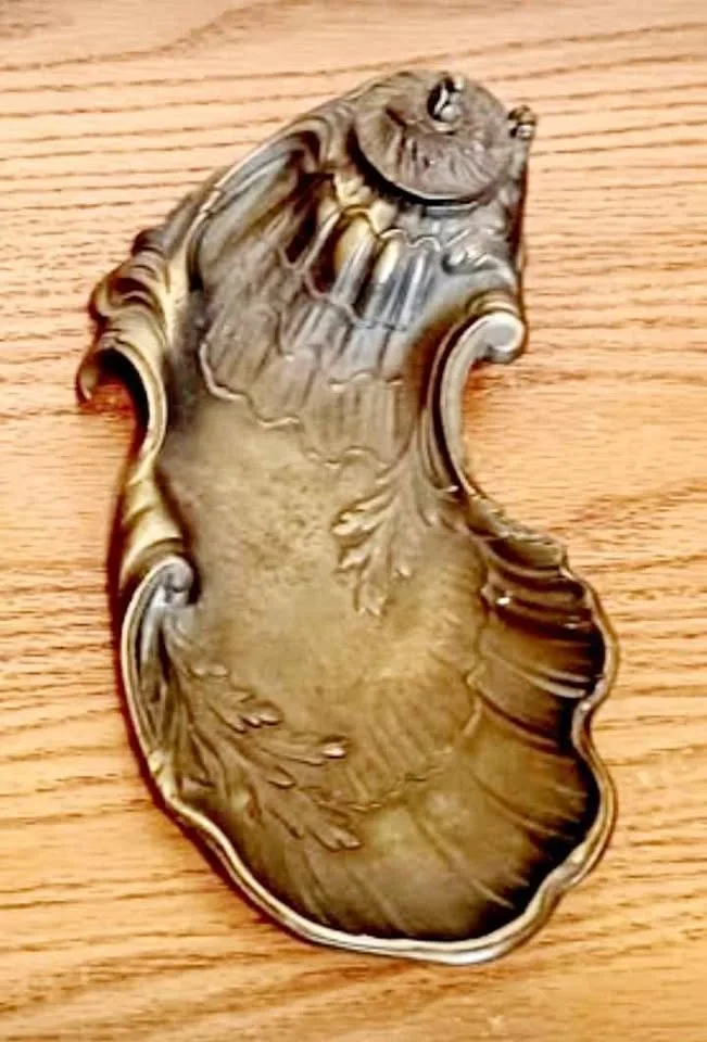 Rare Antique 1800's French Brass Inkwell Stand thumbnail
