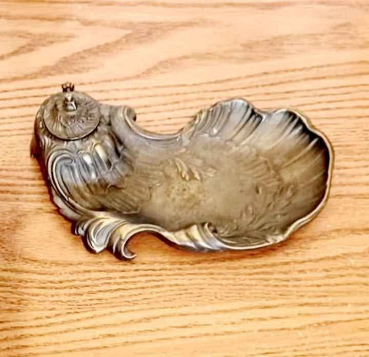 Rare Antique 1800's French Brass Inkwell Stand - photo 2