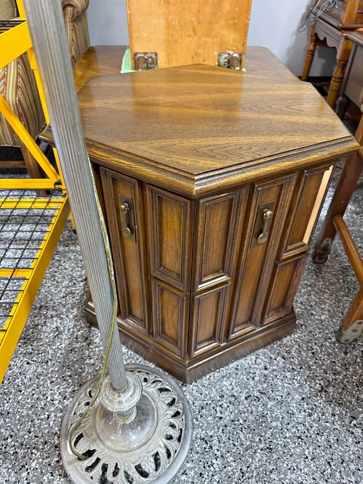 Vintage Wood End Table Set - Hexagonal and Rectangular