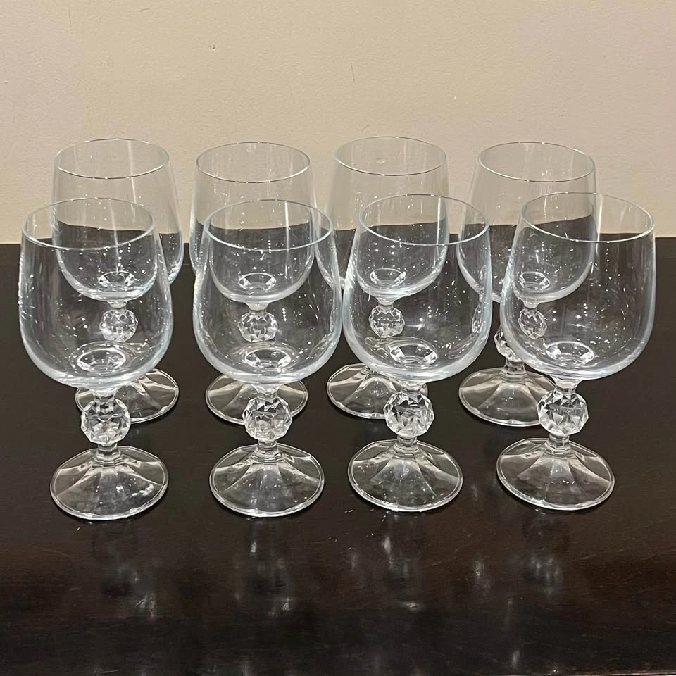 Set of 8 Bohemia Crystal Claudia Wine Glasses 6" Diamond Faceted - photo 2