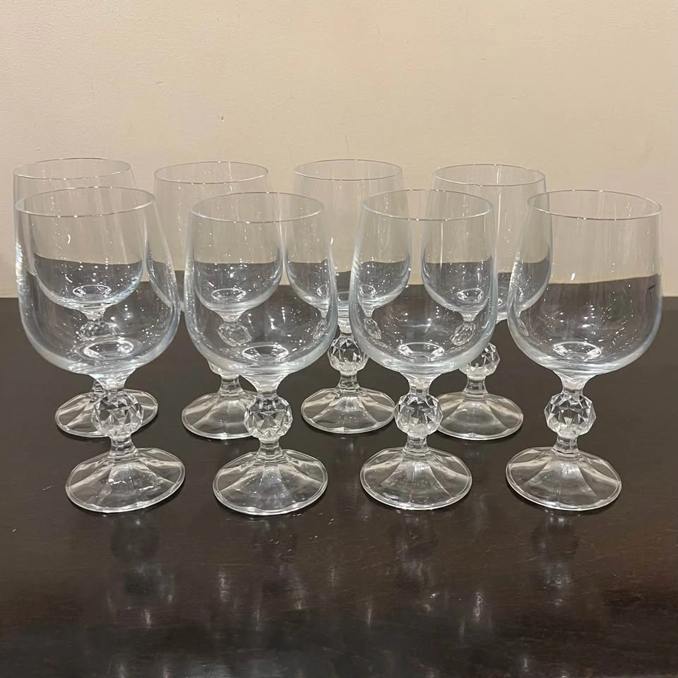 Set of 8 Bohemia Crystal Claudia Wine Glasses 6" Diamond Faceted - photo 3