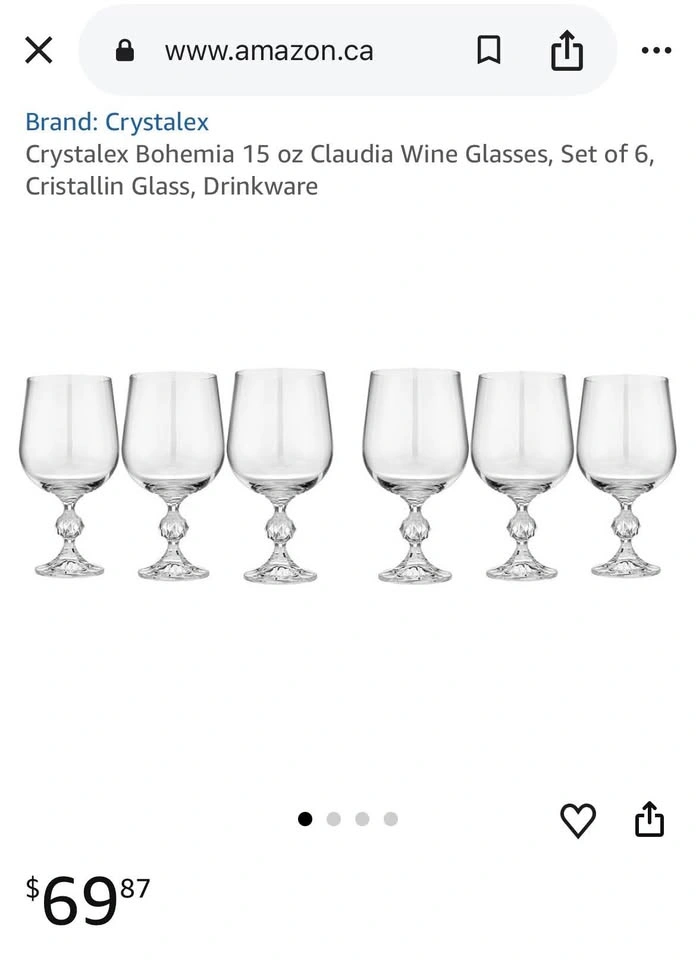 Set of 8 Bohemia Crystal Claudia Wine Glasses 6" Diamond Faceted - photo 5