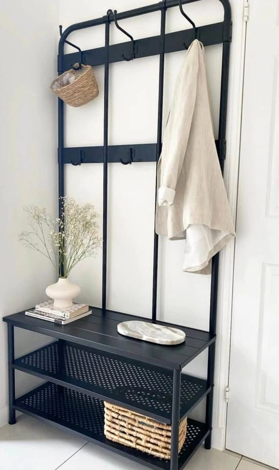 IKEA PINNIG Coat Rack with Shoe Storage Bench, Black