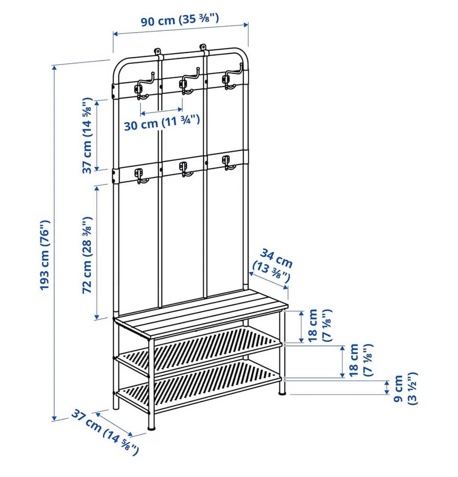 IKEA PINNIG Coat Rack with Shoe Storage Bench, Black - photo 2