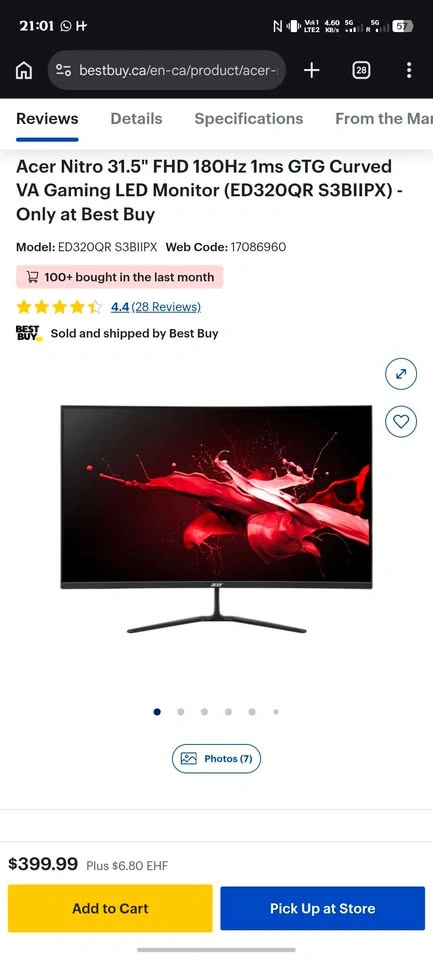 Acer 32" Sbiipx Curved Gaming Monitor | 165Hz | 1ms - photo 3
