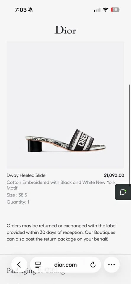 Dior Dway Heeled Slides size 38.5