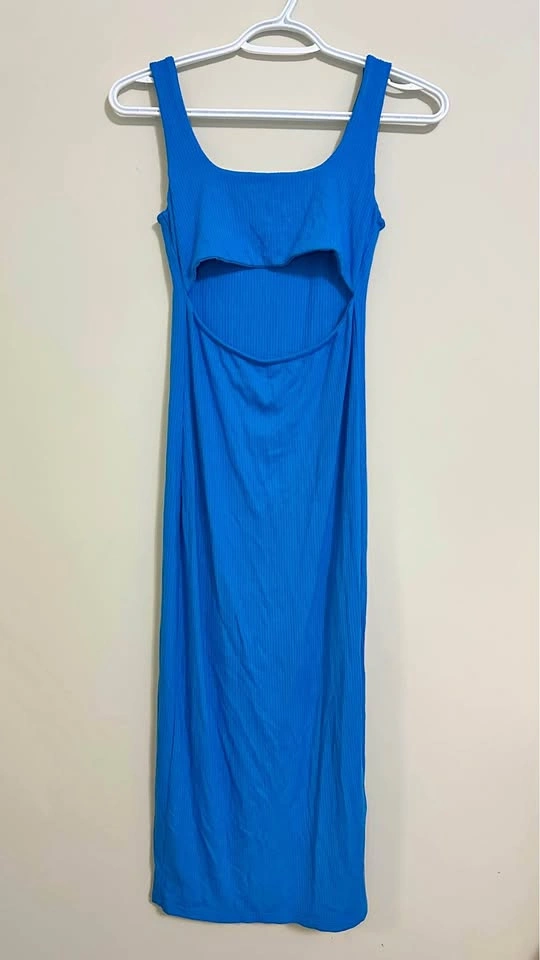 Forever 21 Blue Ribbed Cutout Front Midi Dress