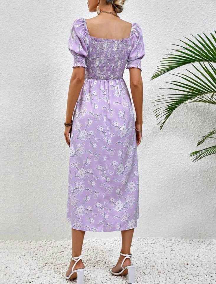 Purple Floral Smocked Maxi Dress - photo 2