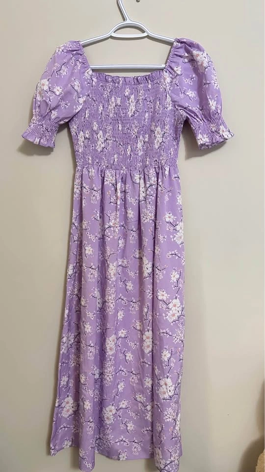 Purple Floral Smocked Maxi Dress - photo 3