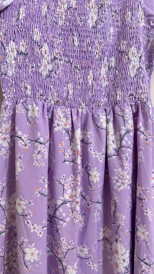 Purple Floral Smocked Maxi Dress - photo 4